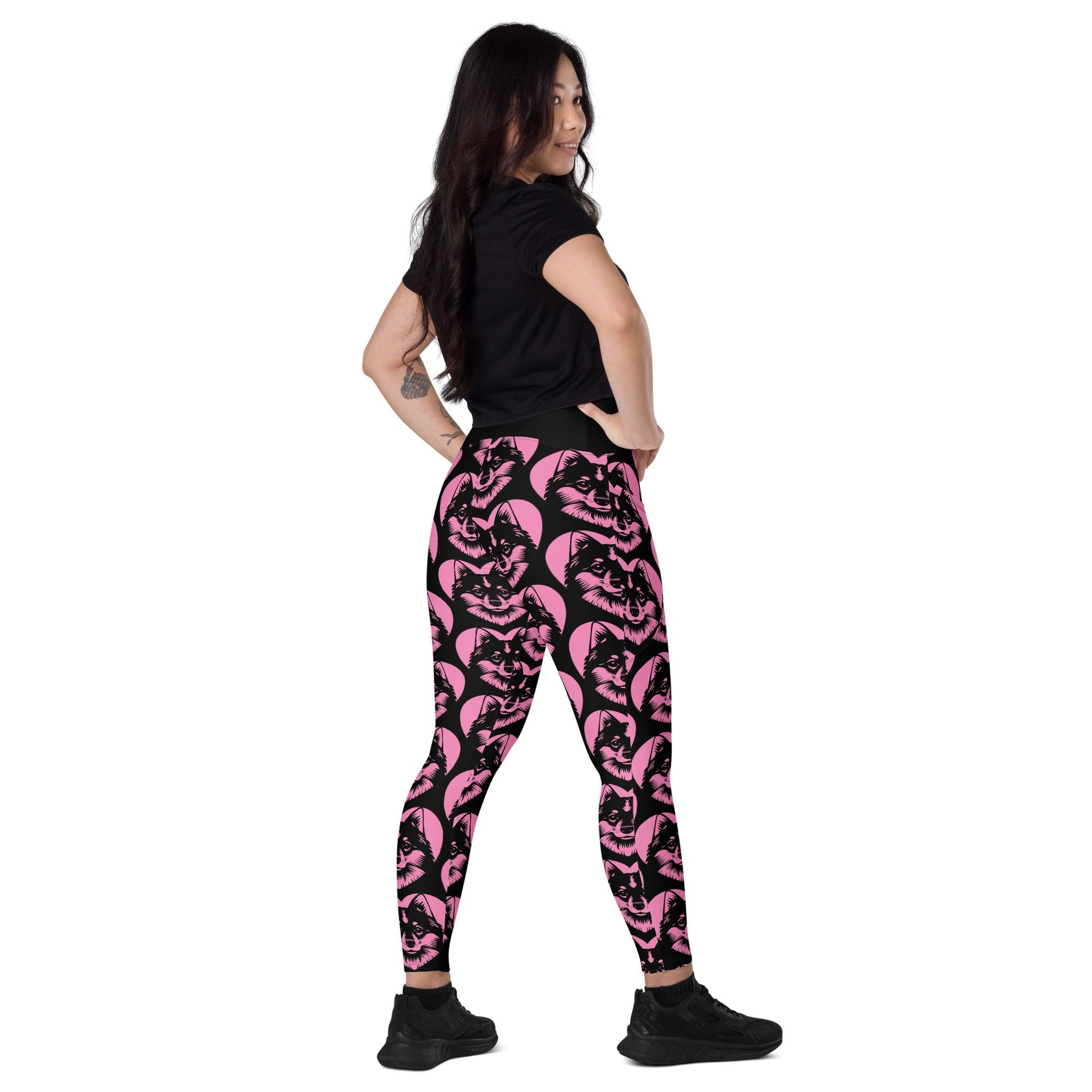 DOG BREED LEGGINGS with pockets - FINNISH SPITZ - HERTTAHOUND - pink - SHALMIAK