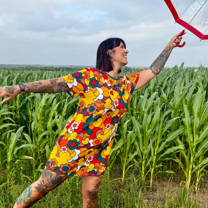T-shirt dress - DUCK PARADISE retro - Flower ducks print