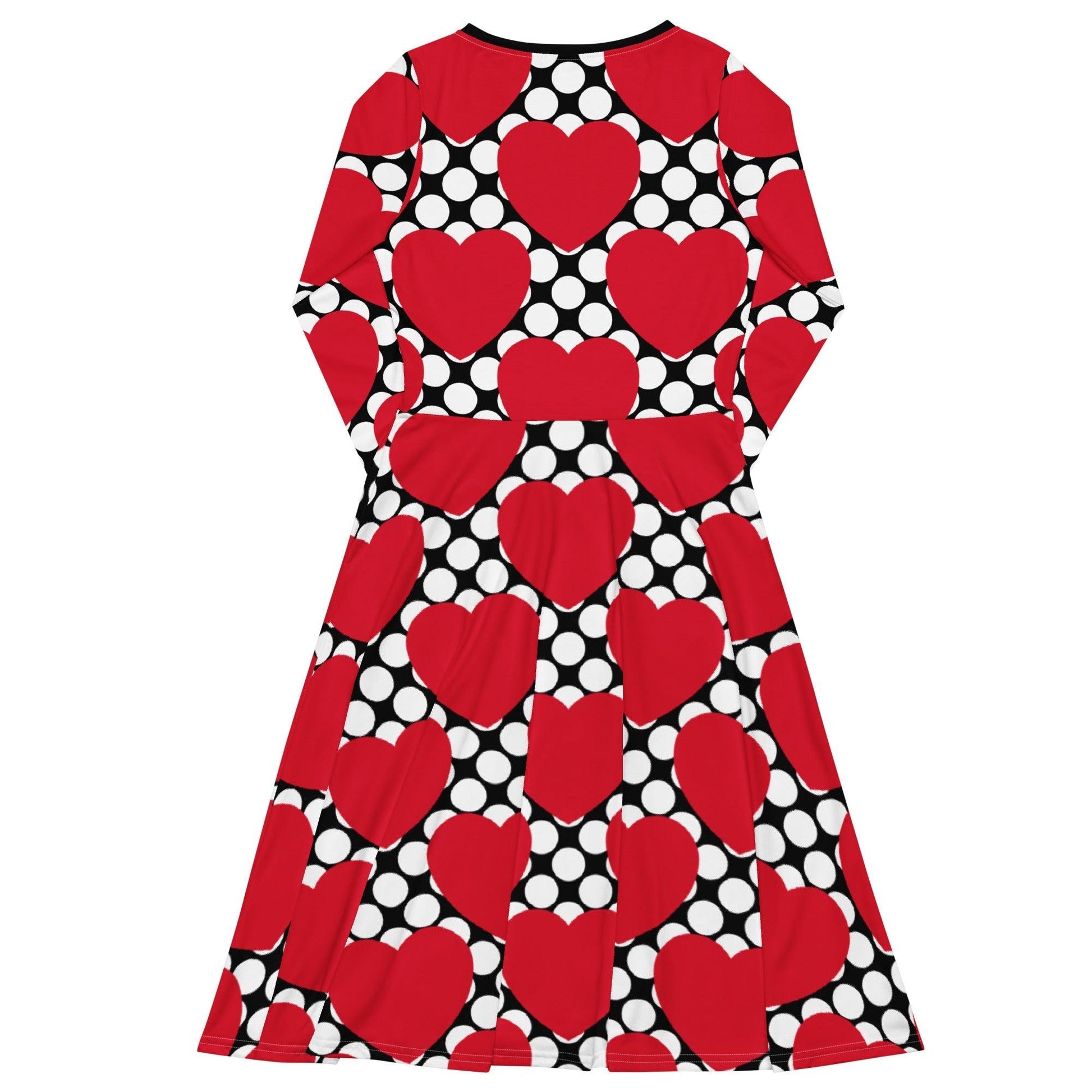 ELLIE LOVE DOT red black - Midi dress with long sleeves and pockets - SHALMIAK