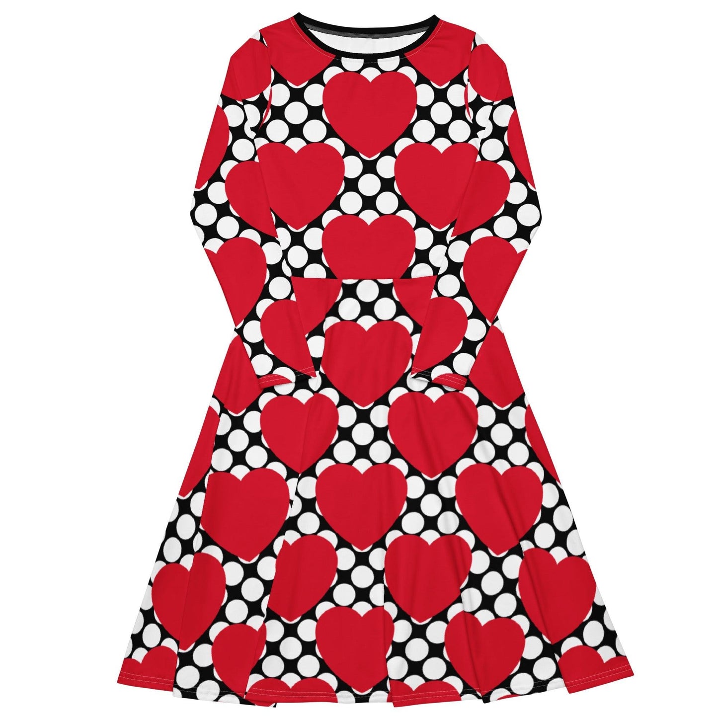 ELLIE LOVE DOT red black - Midi dress with long sleeves and pockets - SHALMIAK