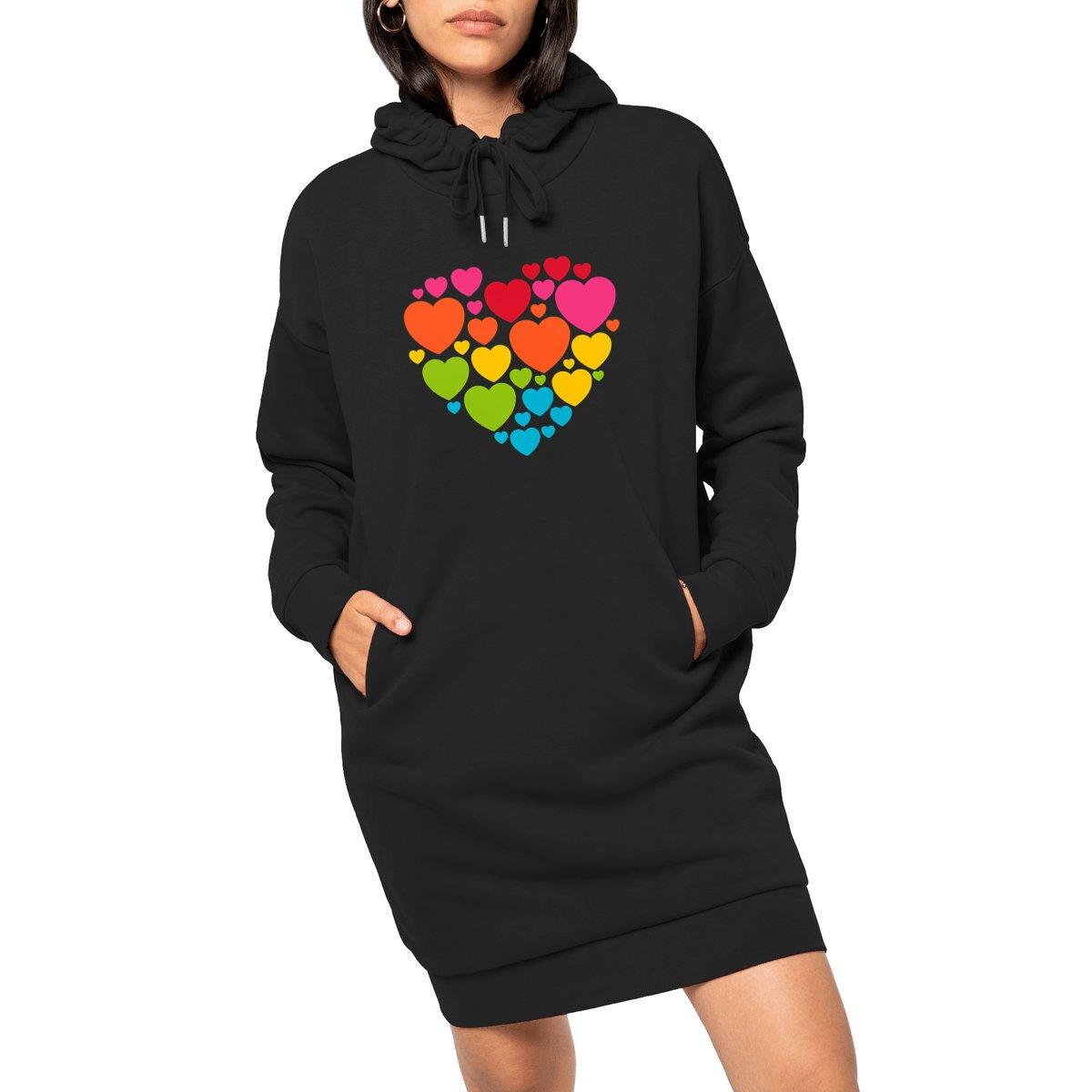 ELLIE LOVE heart rainbow - Organic Hoodie Dress - SHALMIAK