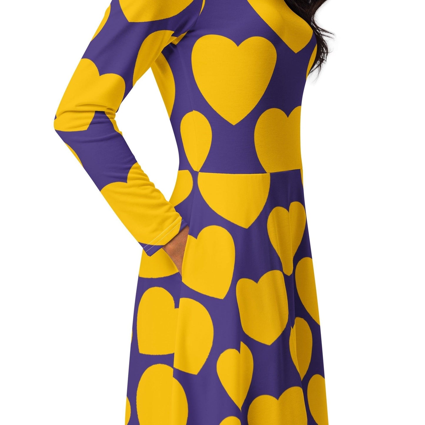 ELLIE LOVE yellow purple - Midi dress with long sleeves and pockets - SHALMIAK