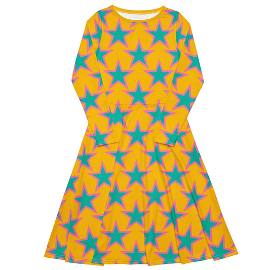 ELLIE STAR yellow - Midi dress with long sleeves and pockets - SHALMIAK