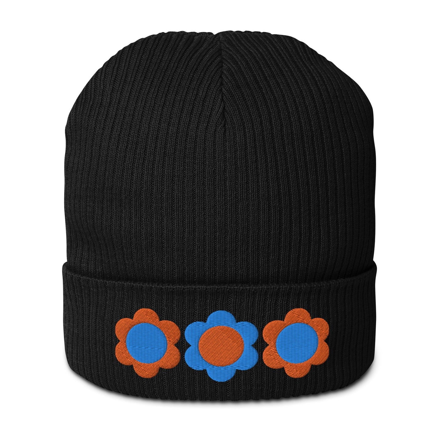 ELLIE orange blue - Organic ribbed beanie - SHALMIAK