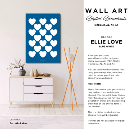 DIGITAL WALL ART - ELLIE LOVE blue white - SHALMIAK