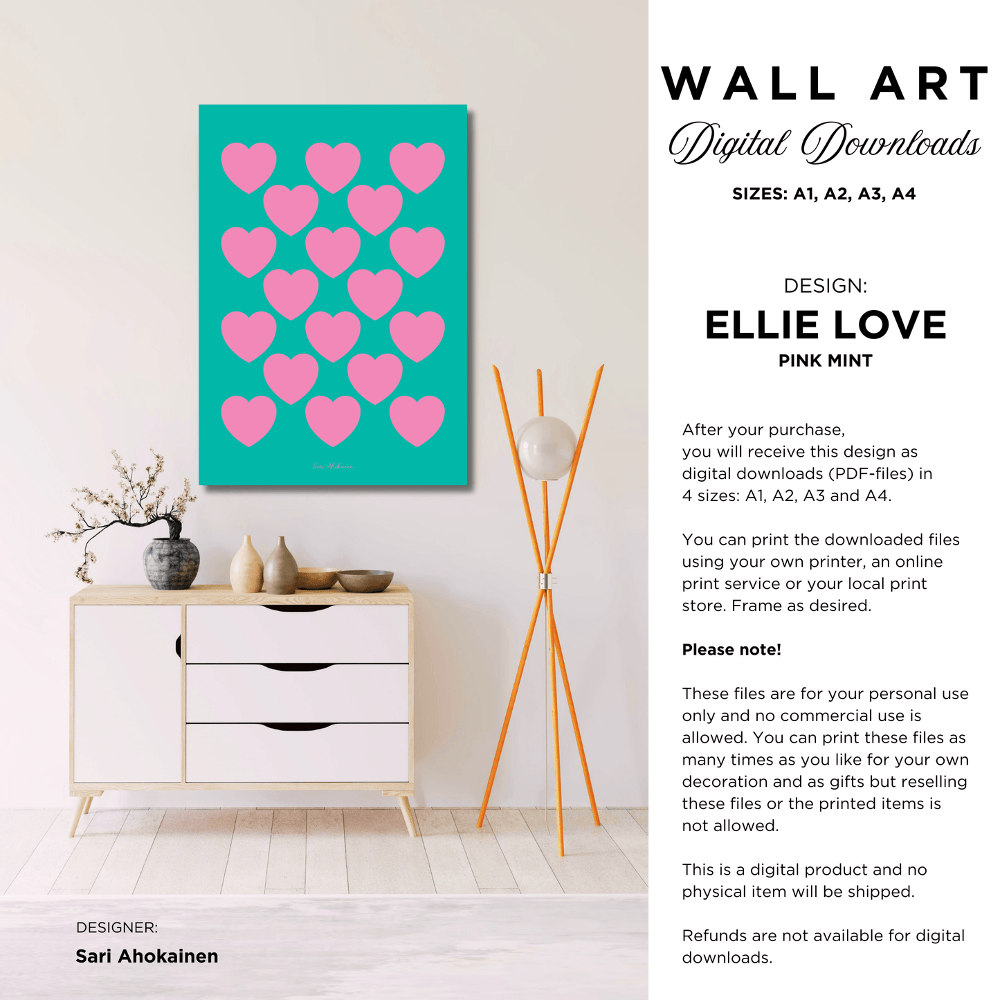 DIGITAL WALL ART - ELLIE LOVE pink mint - SHALMIAK