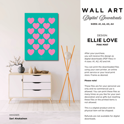 DIGITAL WALL ART - ELLIE LOVE pink mint - SHALMIAK