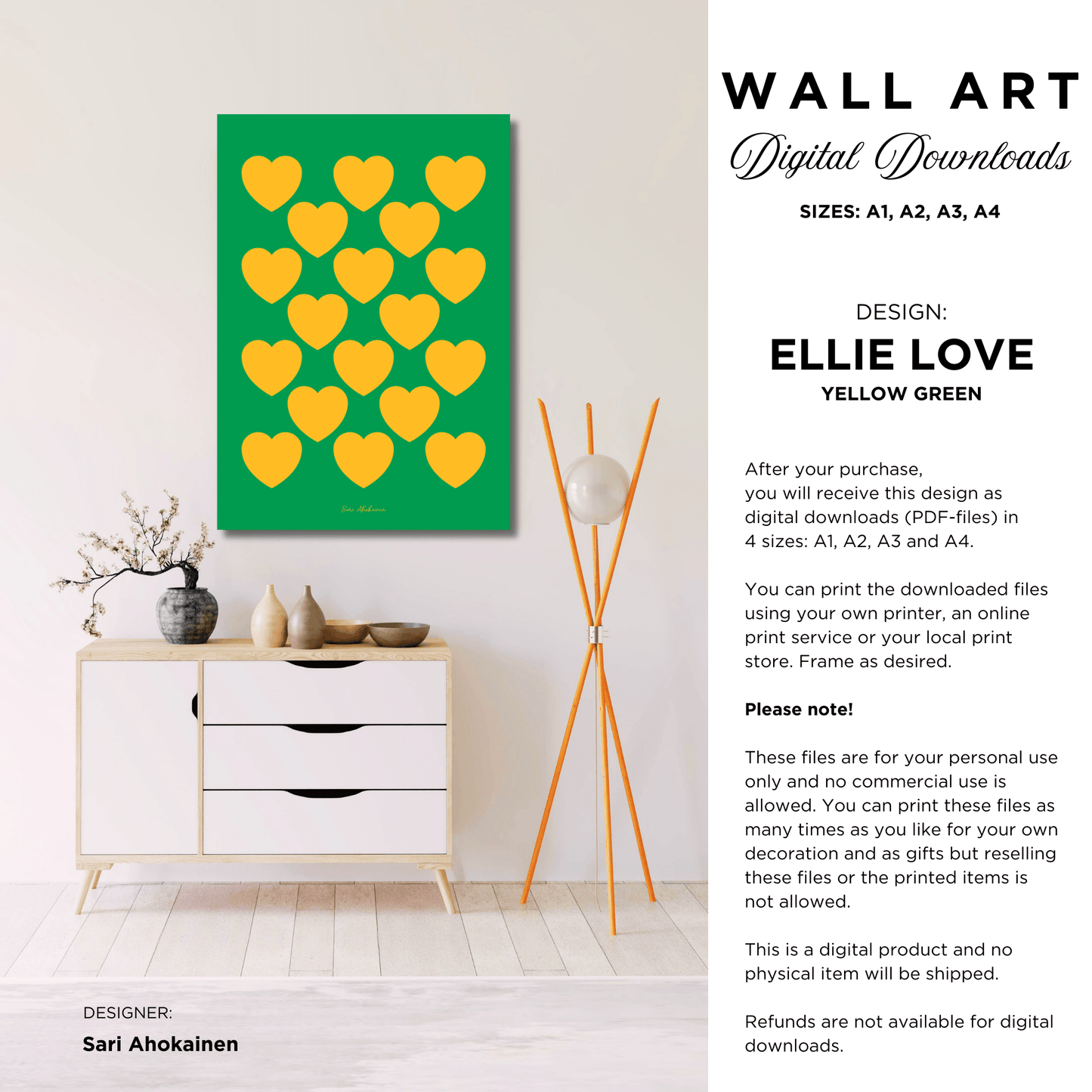 DIGITAL WALL ART - ELLIE LOVE yellow green - SHALMIAK