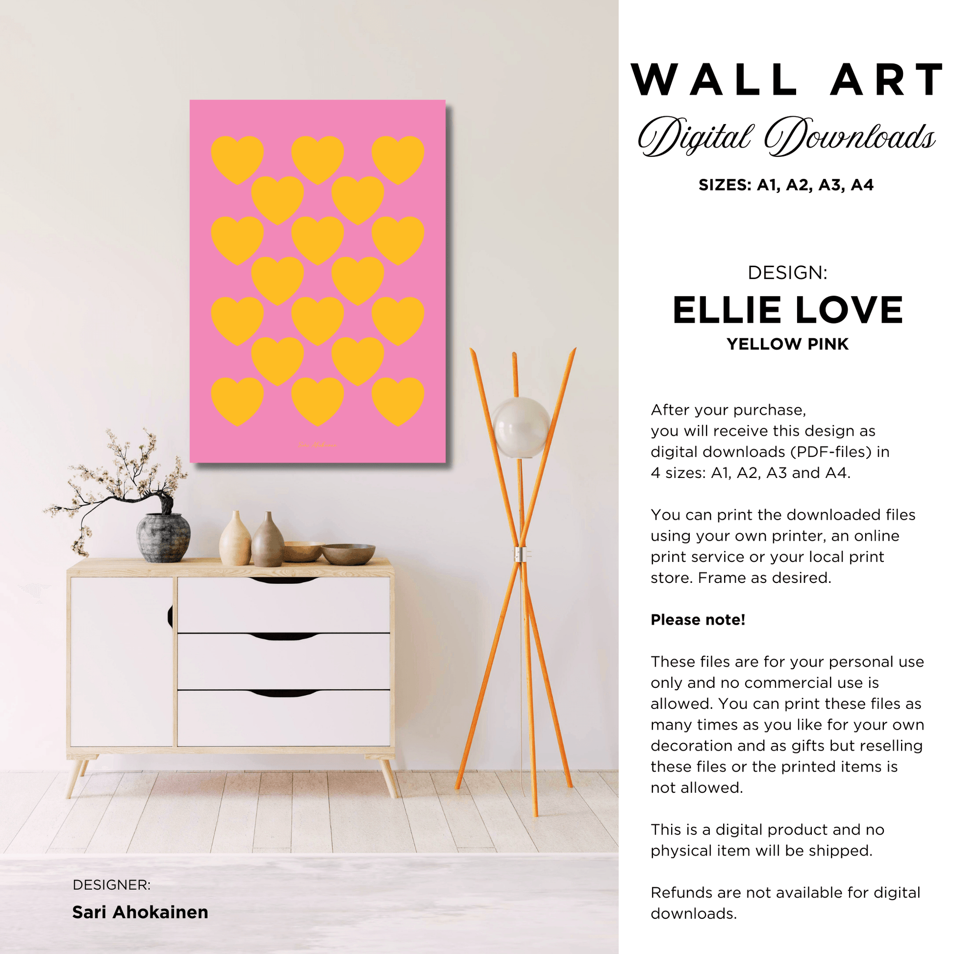 DIGITAL WALL ART - ELLIE LOVE yellow pink - SHALMIAK