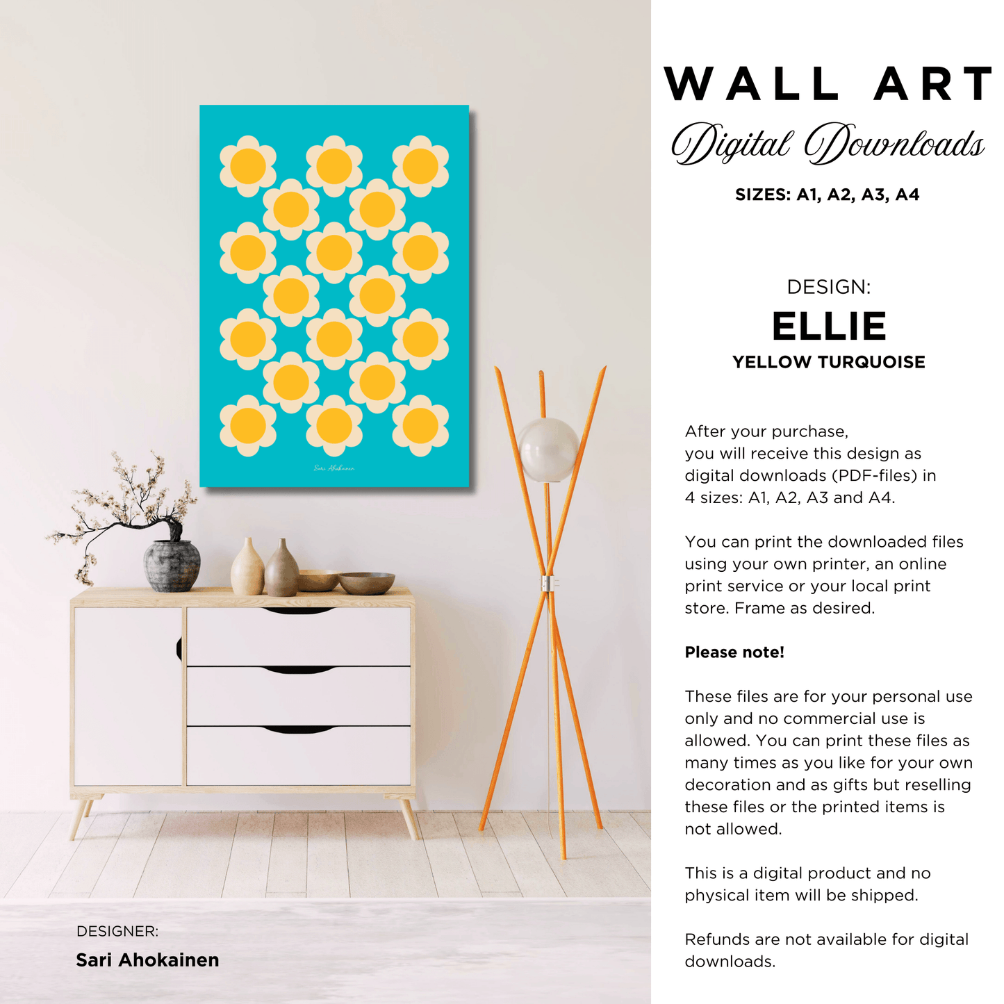 DIGITAL WALL ART - ELLIE yellow turquoise - SHALMIAK