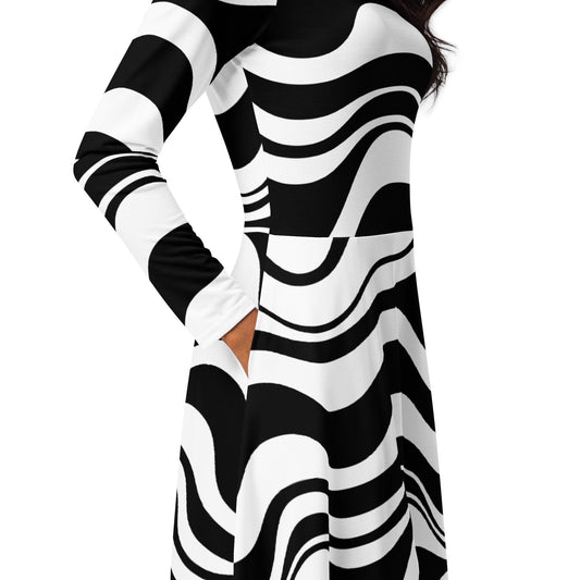 ENERGY WAVES black - Midi dress with long sleeves and pockets - SHALMIAK