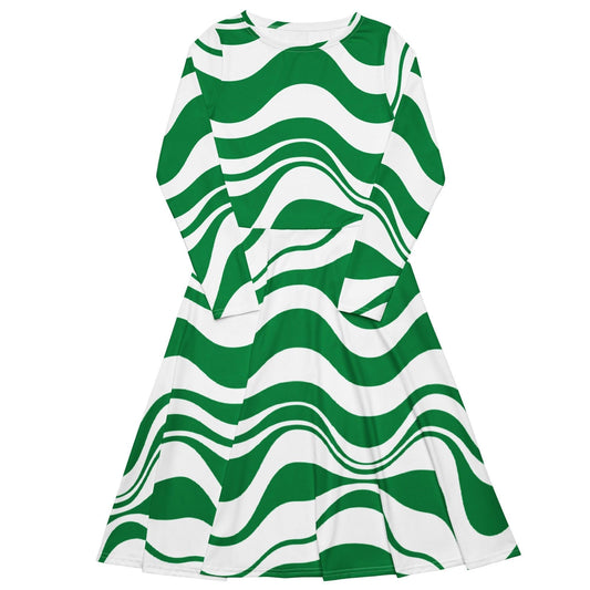 ENERGY WAVES green - Midi dress with long sleeves and pockets - SHALMIAK