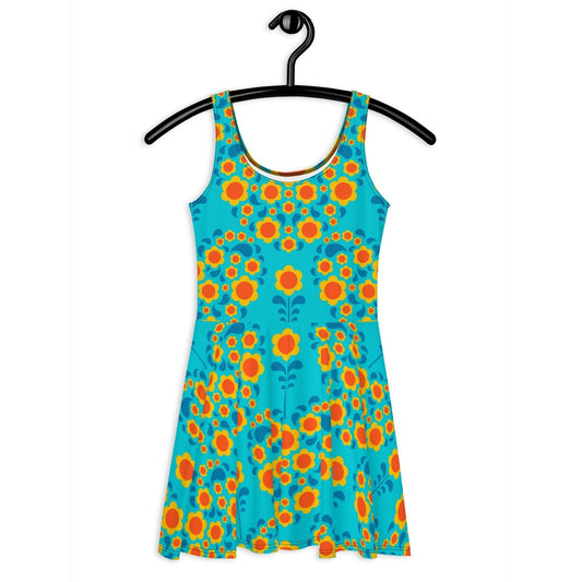 HEARTBEAT orange blue - Skater Dress - SHALMIAK