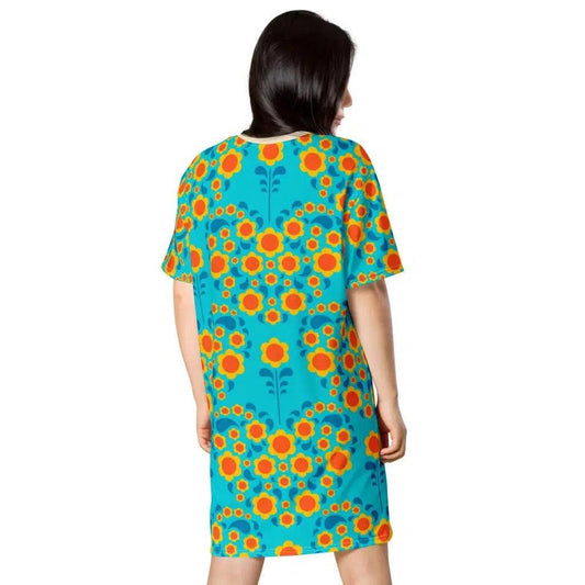 HEARTBEAT orange blue - T-shirt dress - SHALMIAK