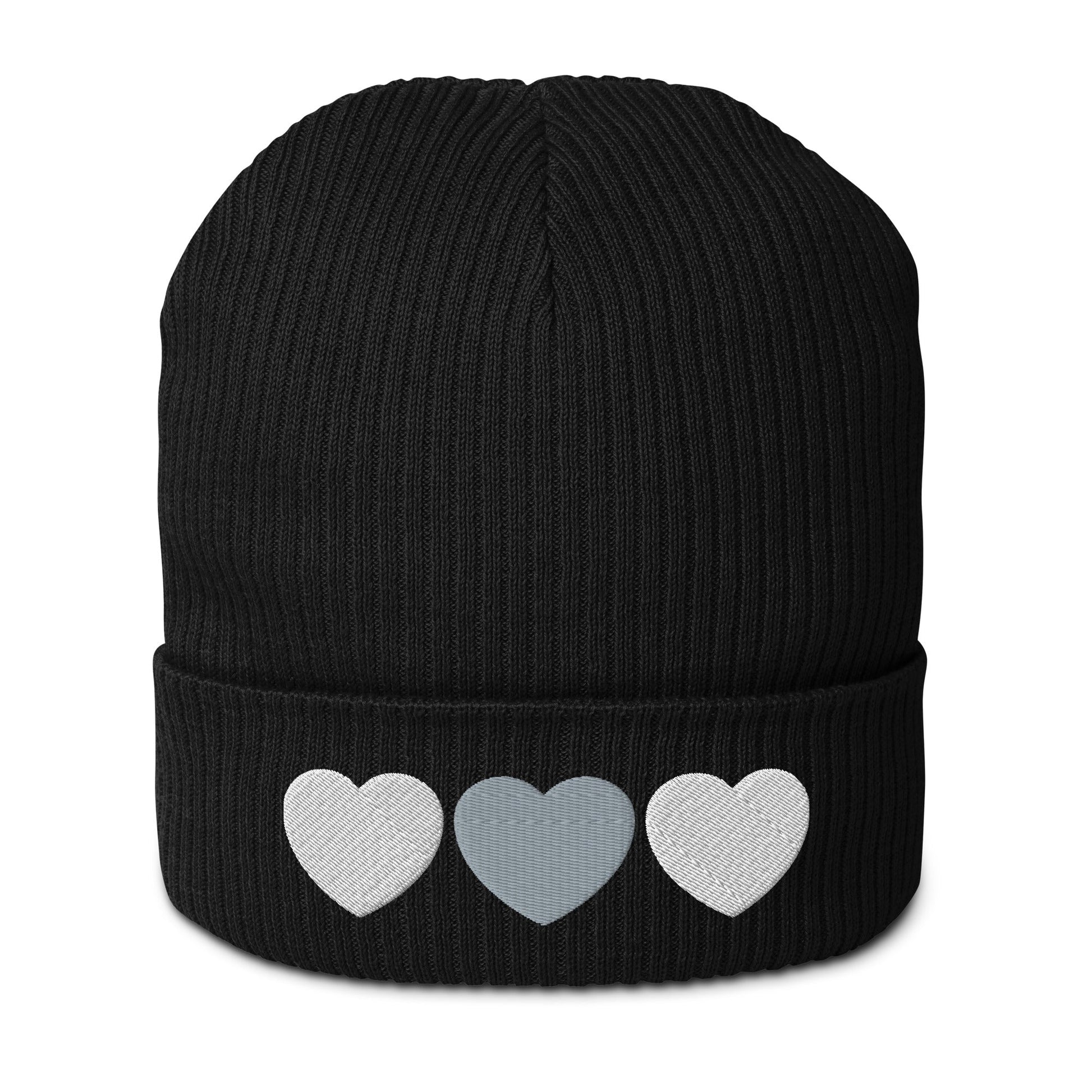 HEARTS grey white - Organic ribbed beanie - SHALMIAK