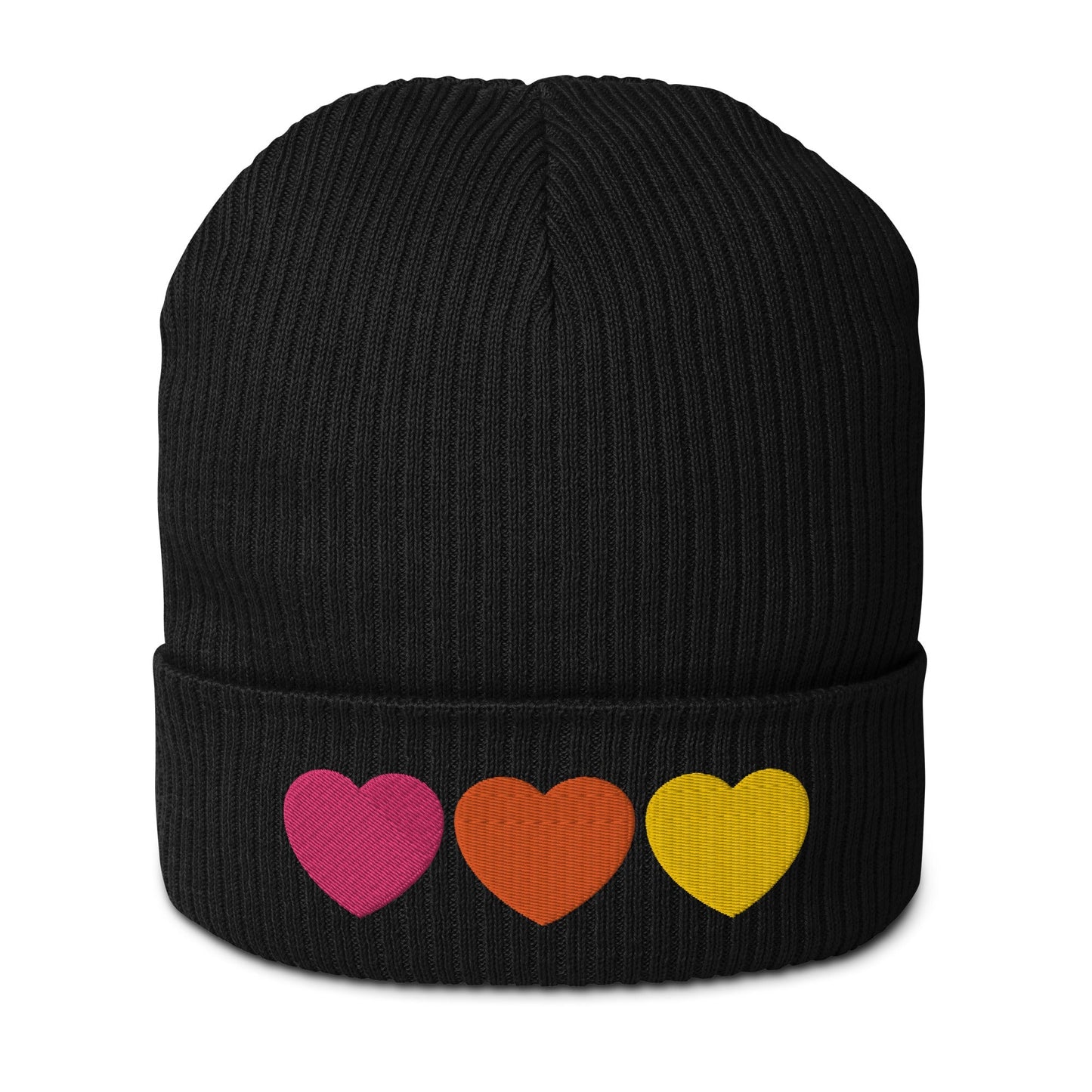 HEARTS pink orange yellow - Organic ribbed beanie - SHALMIAK