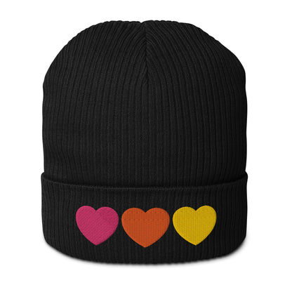 HEARTS pink orange yellow - Organic ribbed beanie - SHALMIAK