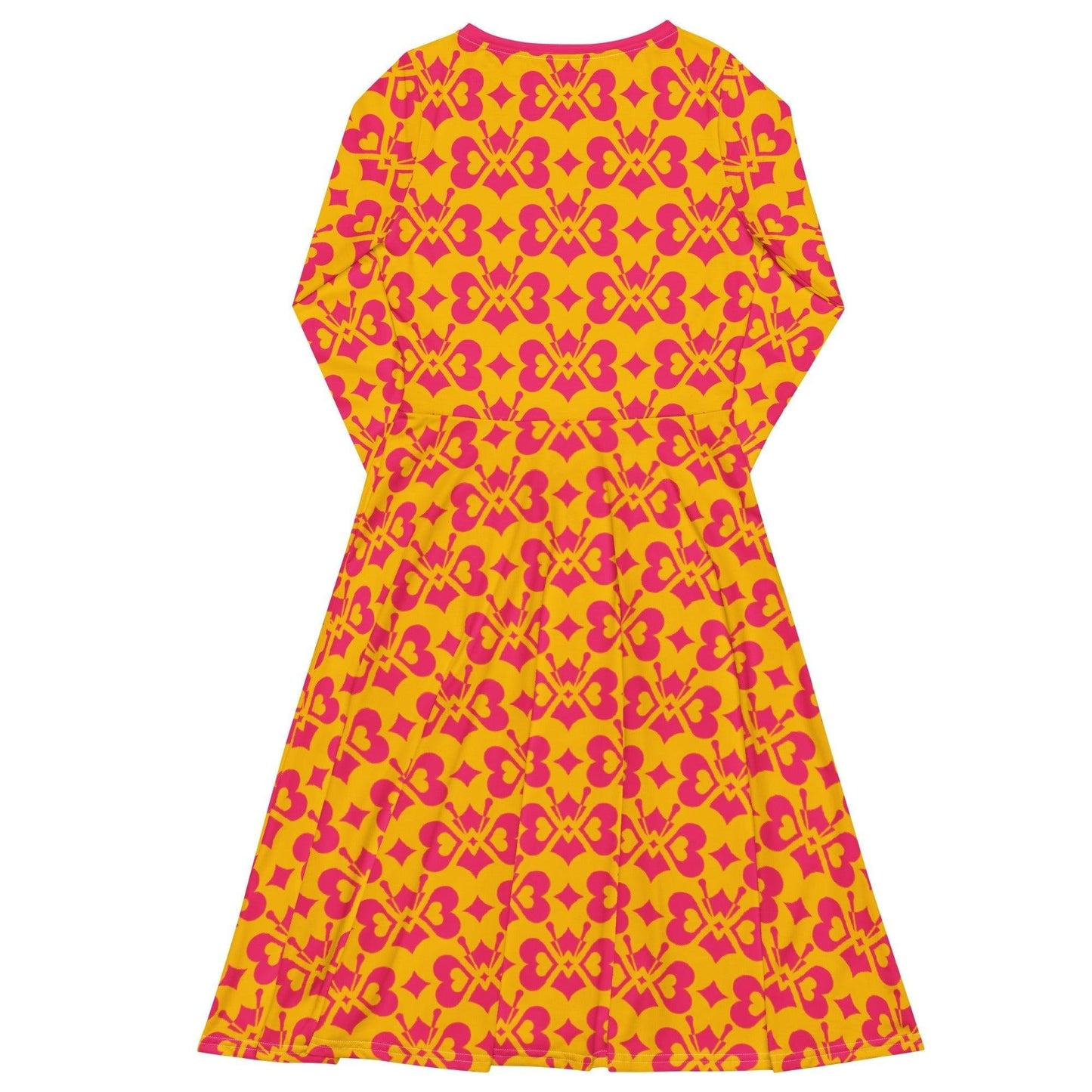 LOVE BUTTERFLY yellow pink - Midi dress with long sleeves and pockets - SHALMIAK