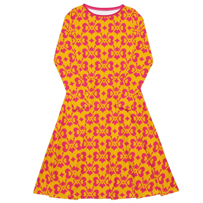 LOVE BUTTERFLY yellow pink - Midi dress with long sleeves and pockets - SHALMIAK