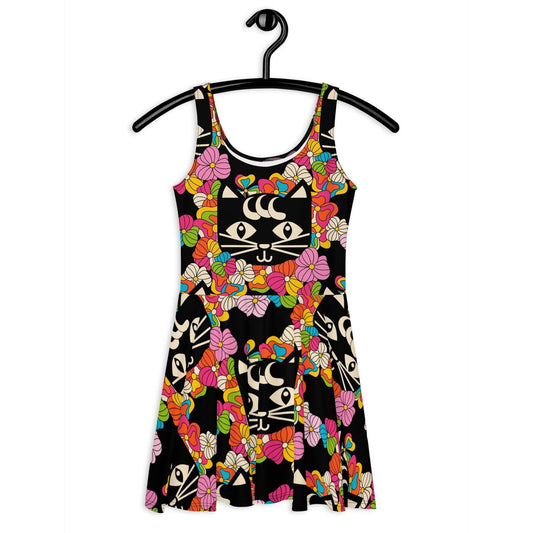 MAGICAT black - Skater Dress with black cats - SHALMIAK