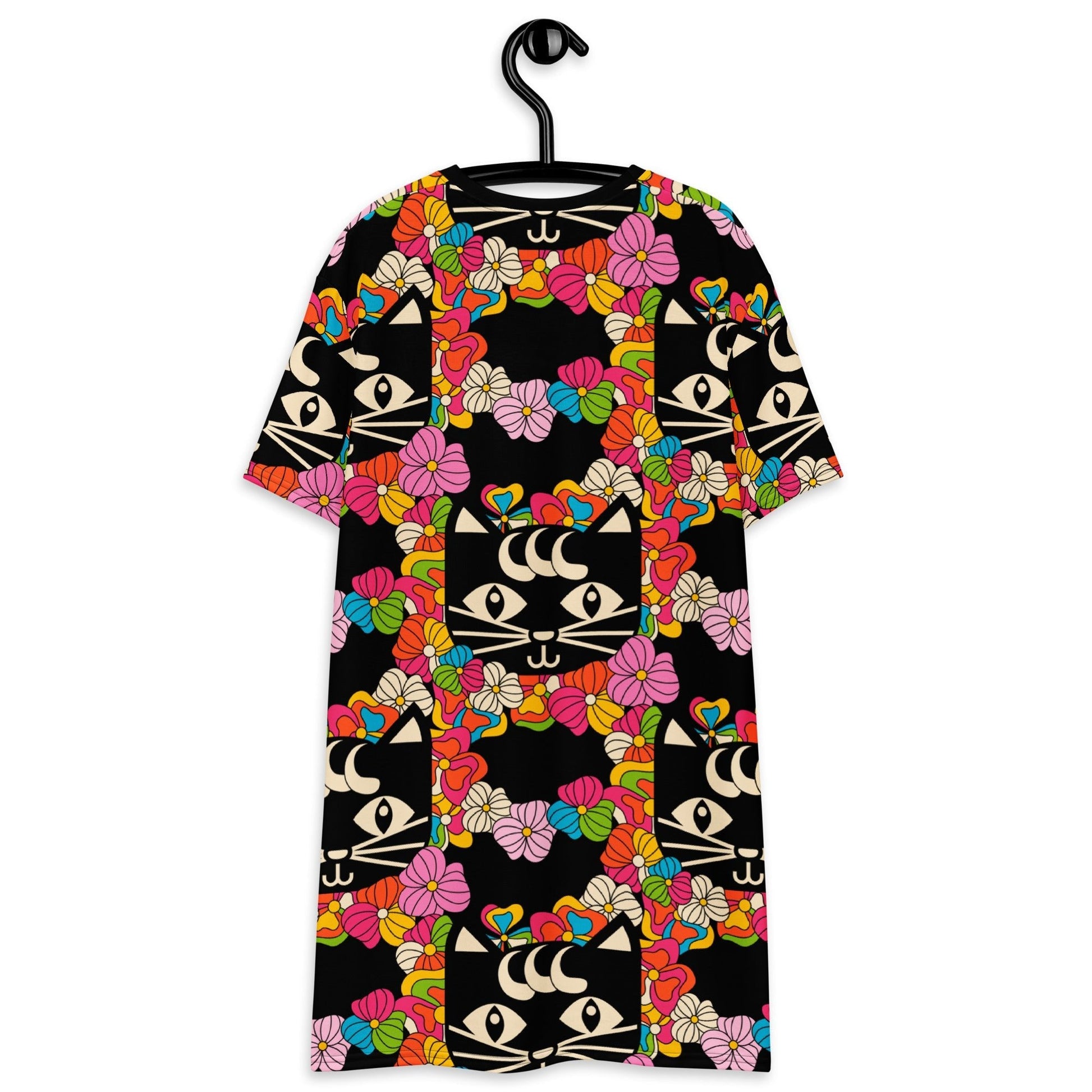 MAGICAT black - T-shirt dress with black cats - SHALMIAK