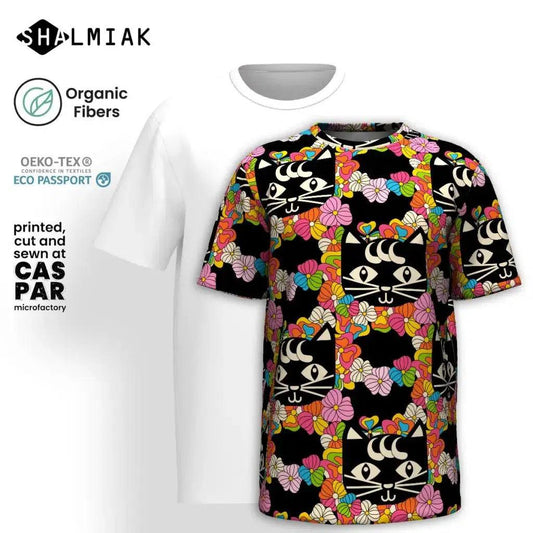 MAGICAT black - T-shirt with black cats  (organic cotton) - SHALMIAK