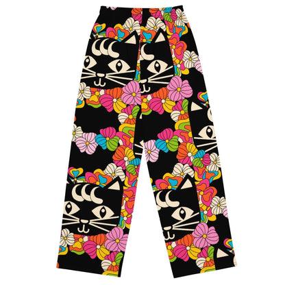 MAGICAT black - Unisex wide-leg pants with black cats - SHALMIAK