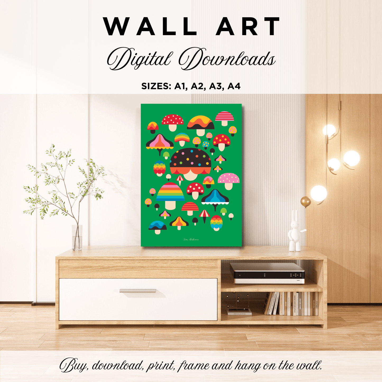 DIGITAL WALL ART - MUSHROOM MANIA green - SHALMIAK