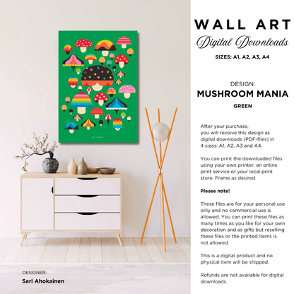 DIGITAL WALL ART - MUSHROOM MANIA green - SHALMIAK