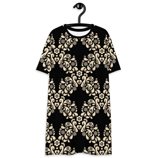 PEACOCK LOVE black - T-shirt dress - SHALMIAK