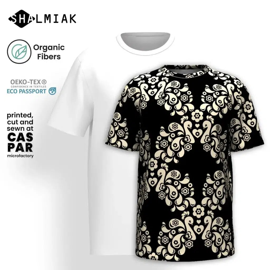 PEACOCK LOVE black - T-shirt  (organic cotton) - SHALMIAK