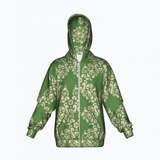 PEACOCK LOVE green - Cotton Zipper Hoodie - SHALMIAK