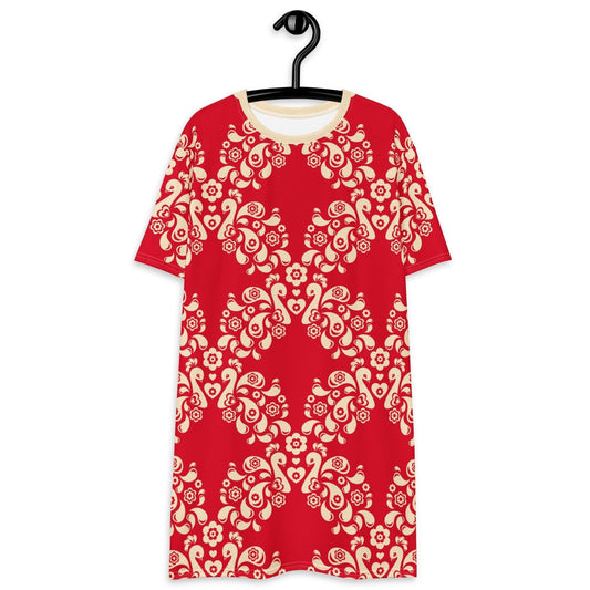 PEACOCK LOVE red - T-shirt dress - SHALMIAK