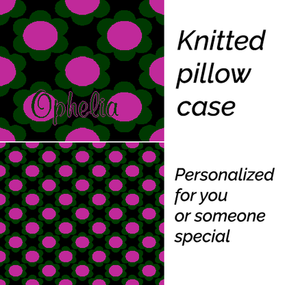 Personalized knitted pillowcase with flowers Purple Green Black