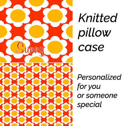 Personalized knitted pillowcase with flowers Yellow Orange