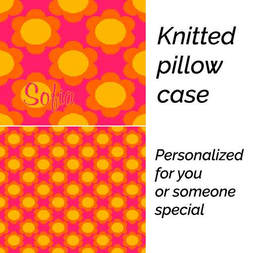 Personalized knitted pillowcase with flowers Yellow Pink