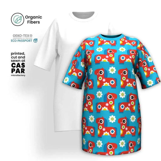 PONY BLOOM turquoise - T-shirt dress (organic cotton) - SHALMIAK