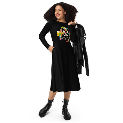 POPBUNNY black (just bunny) - Midi dress with long sleeves and pockets - SHALMIAK