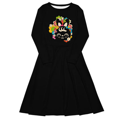 POPBUNNY black (just bunny) - Midi dress with long sleeves and pockets - SHALMIAK