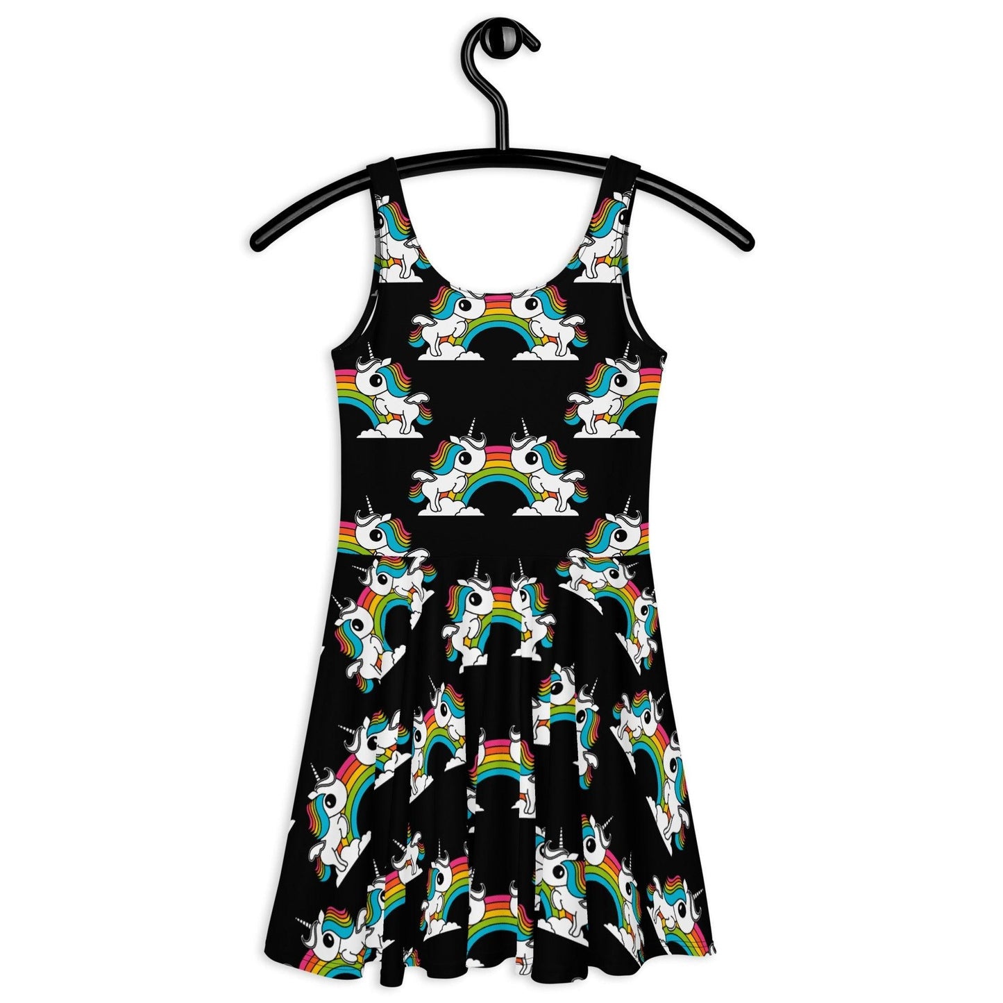 UNIQUE black - Skater Dress with unicorns and rainbows - SHALMIAK