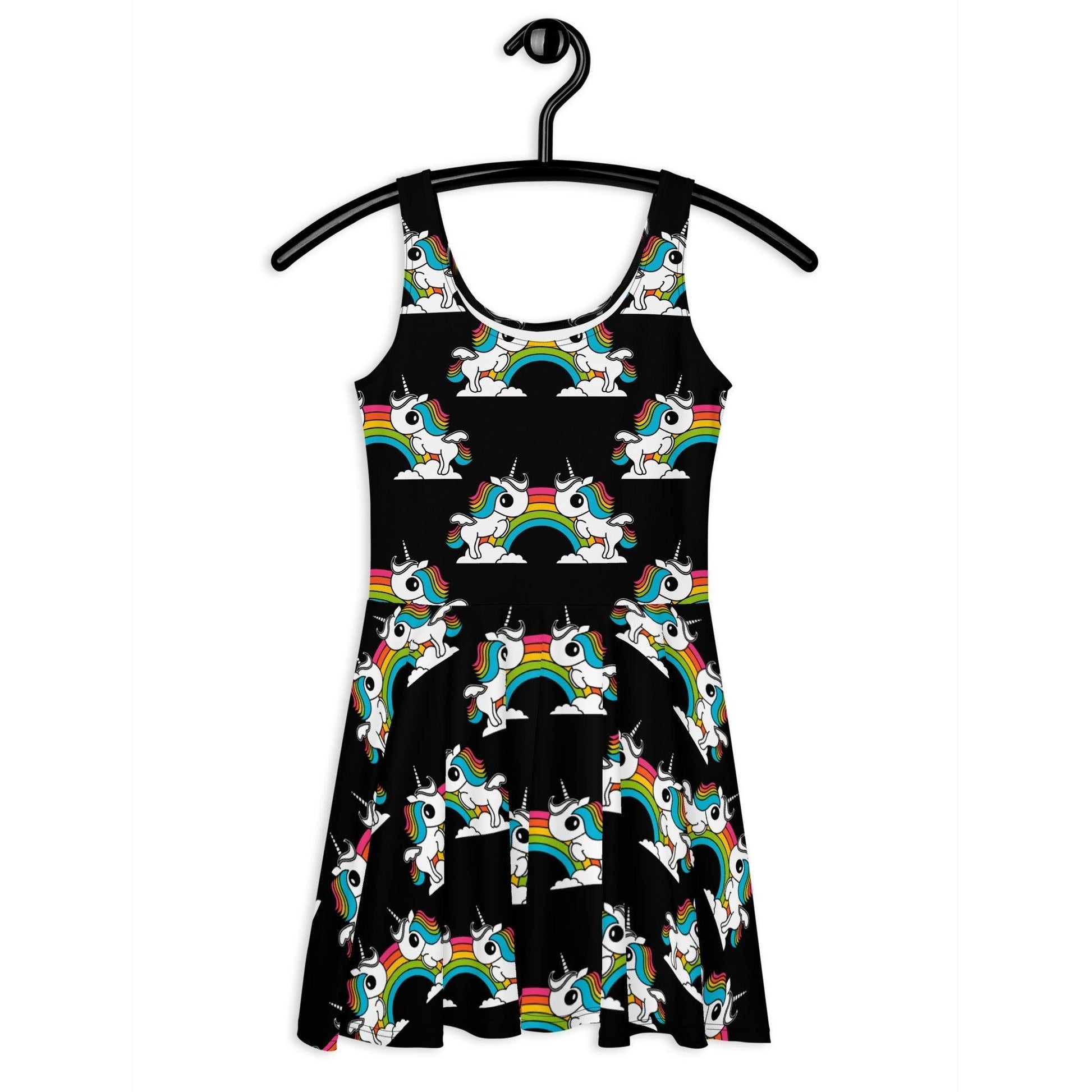 UNIQUE black - Skater Dress with unicorns and rainbows - SHALMIAK