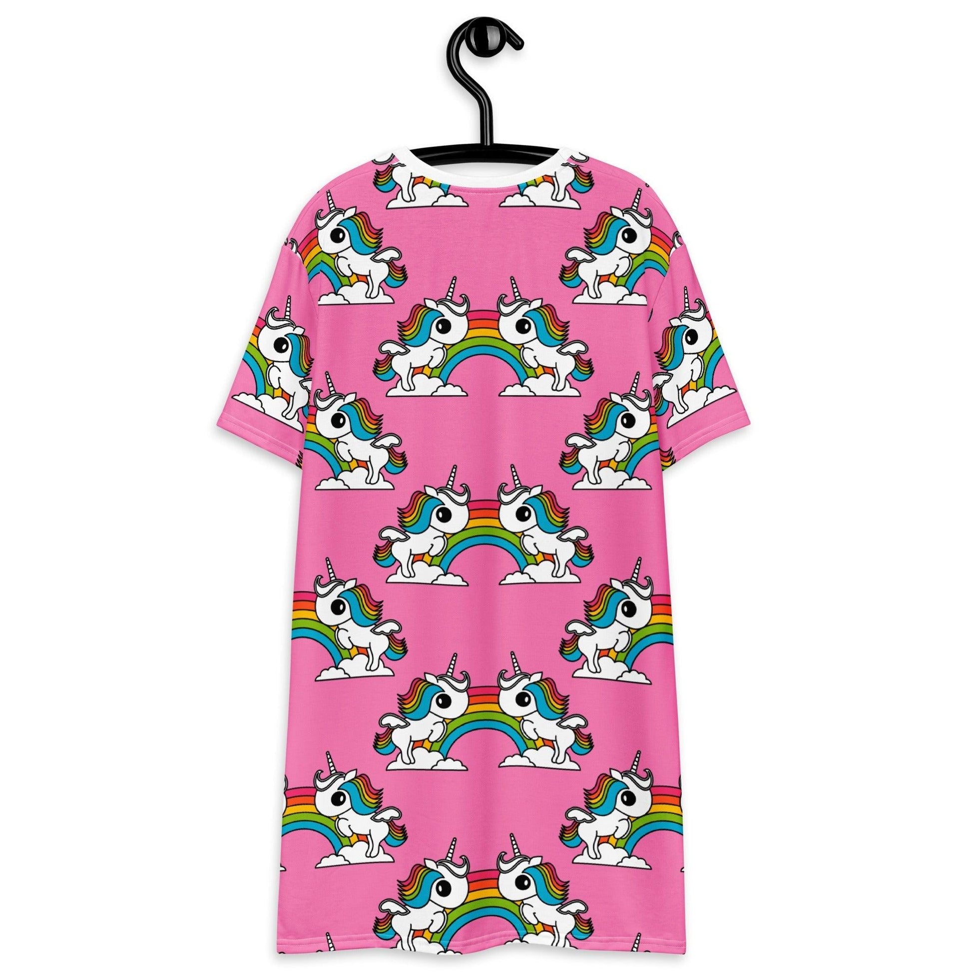 UNIQUE pink - T-shirt dress with unicorns and rainbows - SHALMIAK