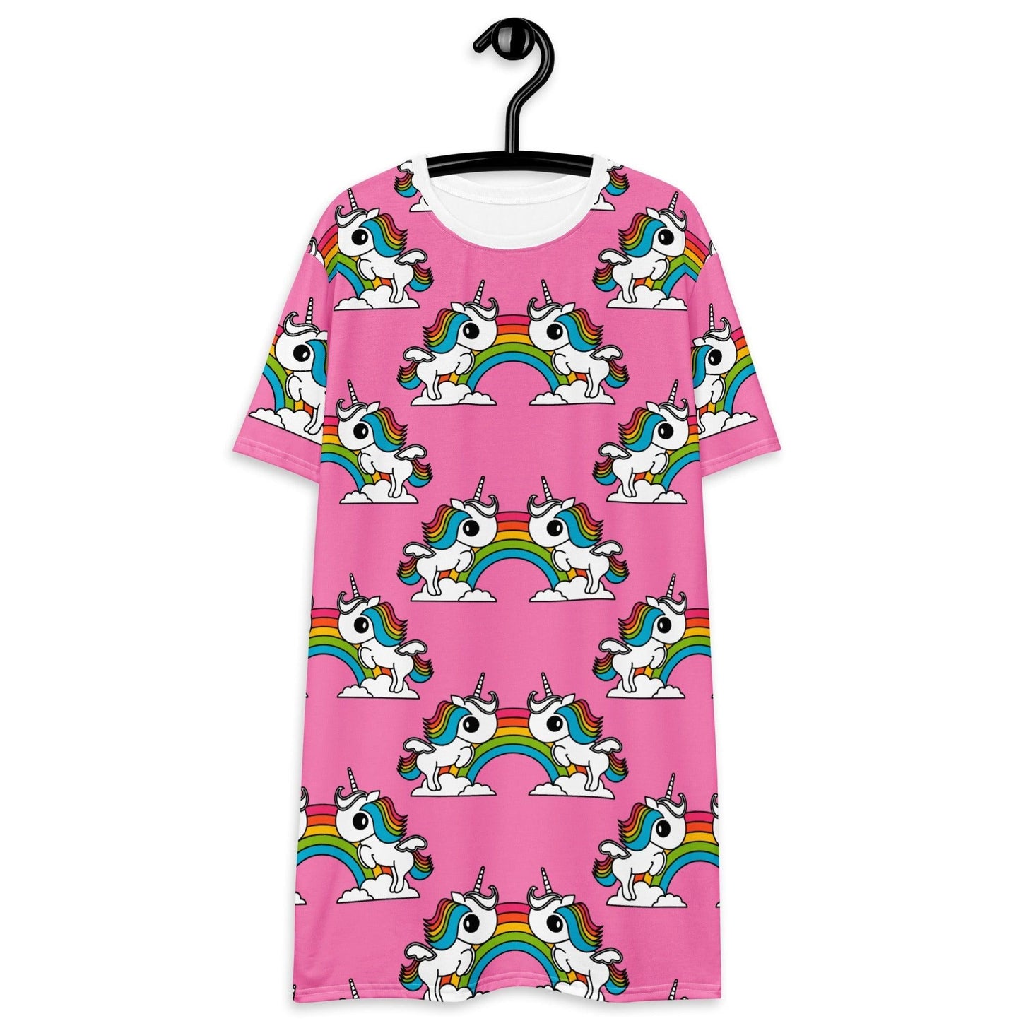 UNIQUE pink - T-shirt dress with unicorns and rainbows - SHALMIAK