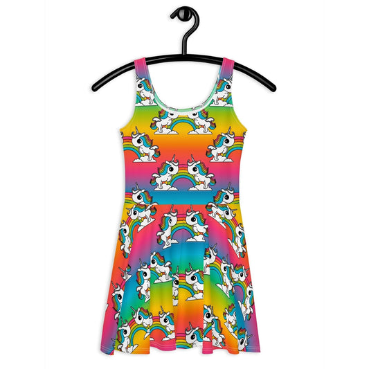 UNIQUE rainbow - Skater Dress with unicorns and rainbows - SHALMIAK