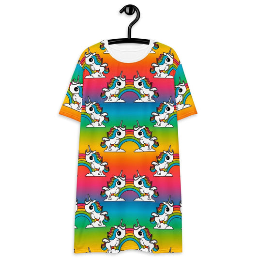 UNIQUE rainbow - T-shirt dress with unicorns and rainbows - SHALMIAK