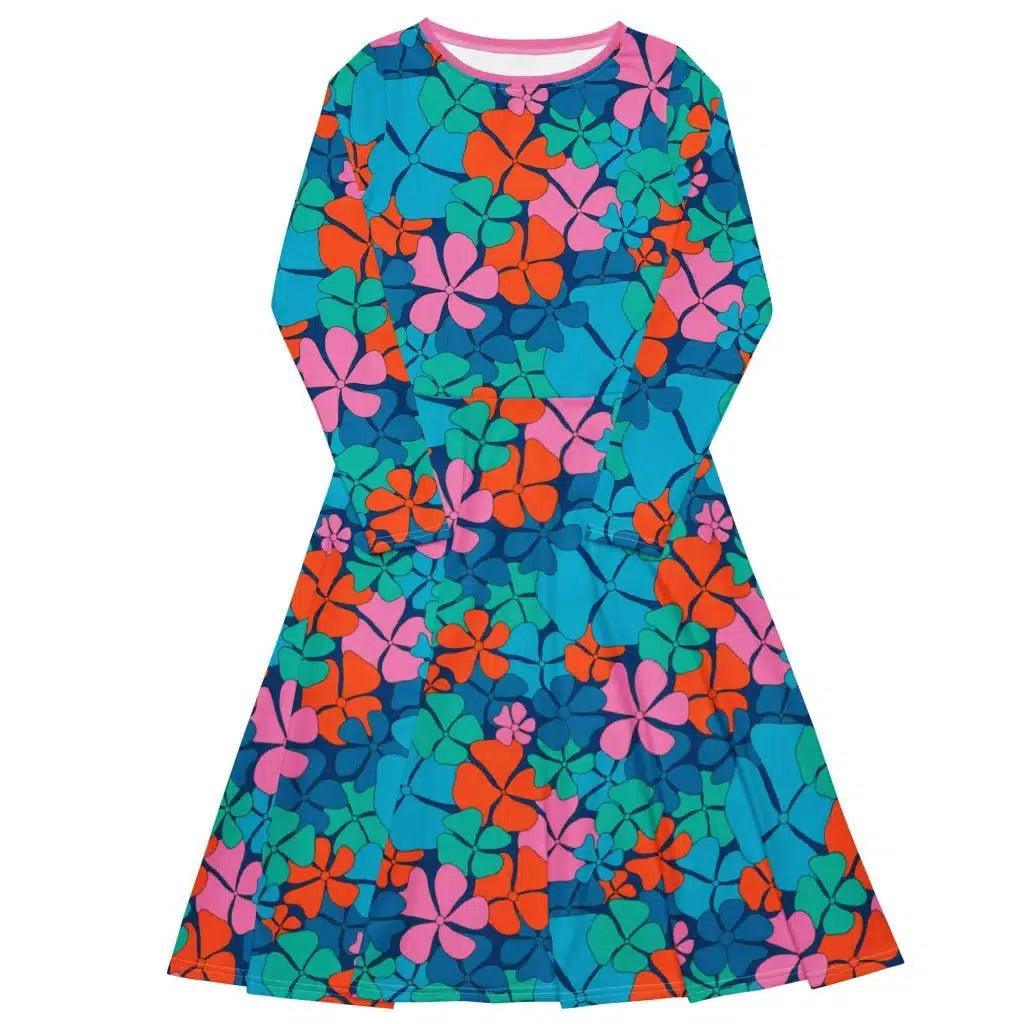 ADELIE orange blue - Midi Dress With Pockets - SHALMIAK