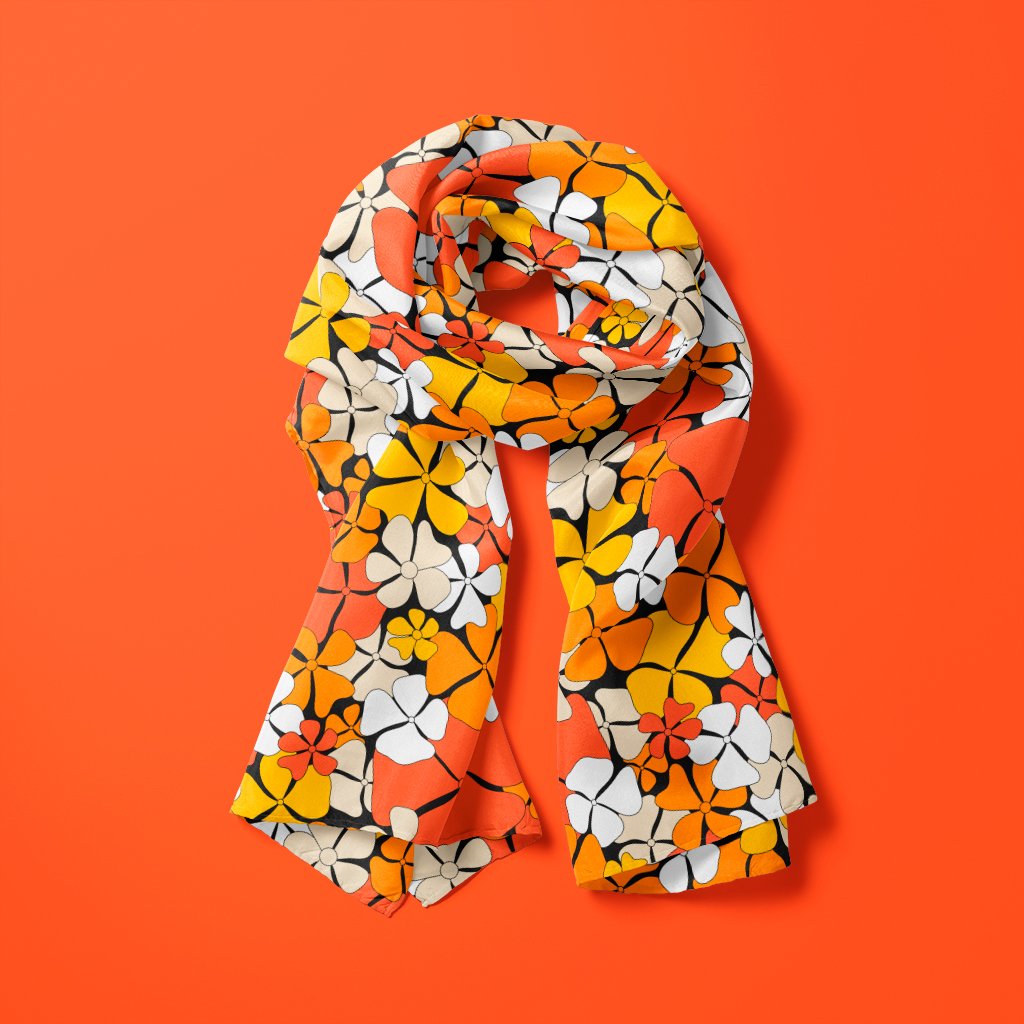 Scarf - ADELIE orange - Wild floral print