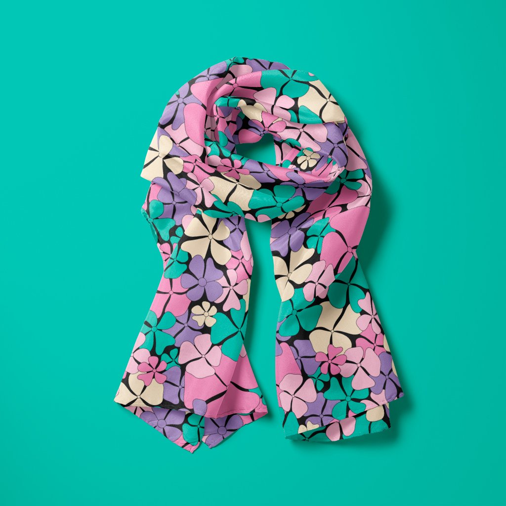 Scarf - ADELIE pink mint - Wild floral print