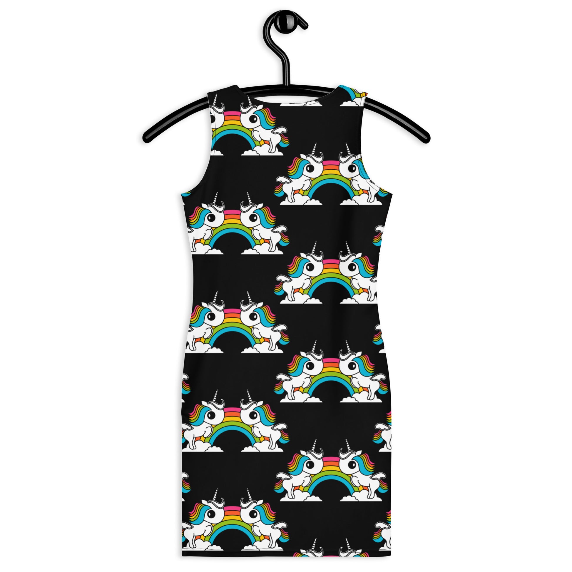 UNIQUE black - Fitted Dress with unicorns and rainbows