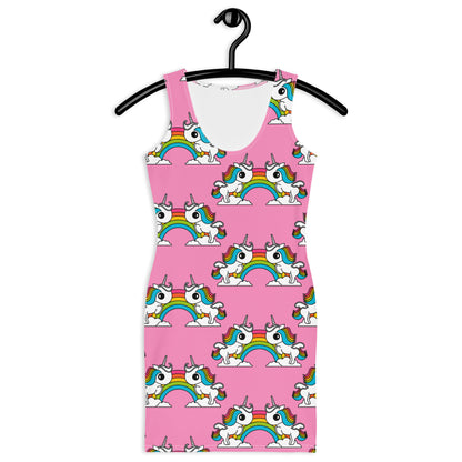 UNIQUE pink - Fitted Dress with unicorns and rainbows